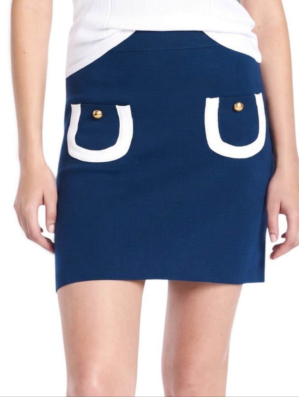 NWOT Free Assembly Tipped Pocket Sweater Mini Skirt Navy Cream S